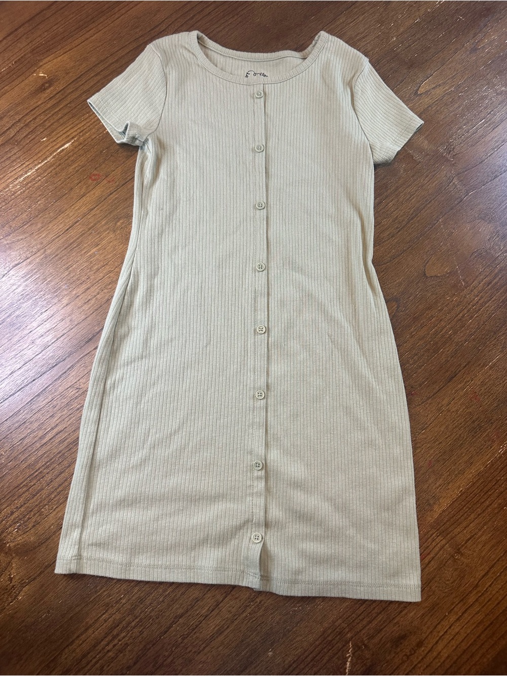 Ribbed Button-Front Short Sleeve Dress - Sage